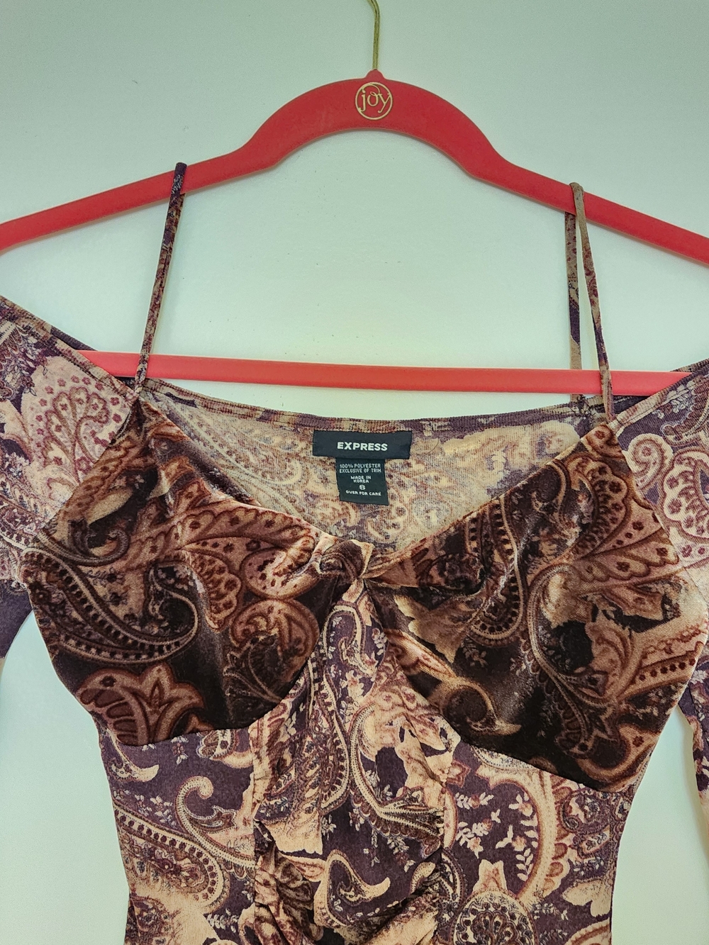 Vintage Y2K Express Forest Fairy Brown Paisley Mesh Velvet Ruched Sleeve Top S